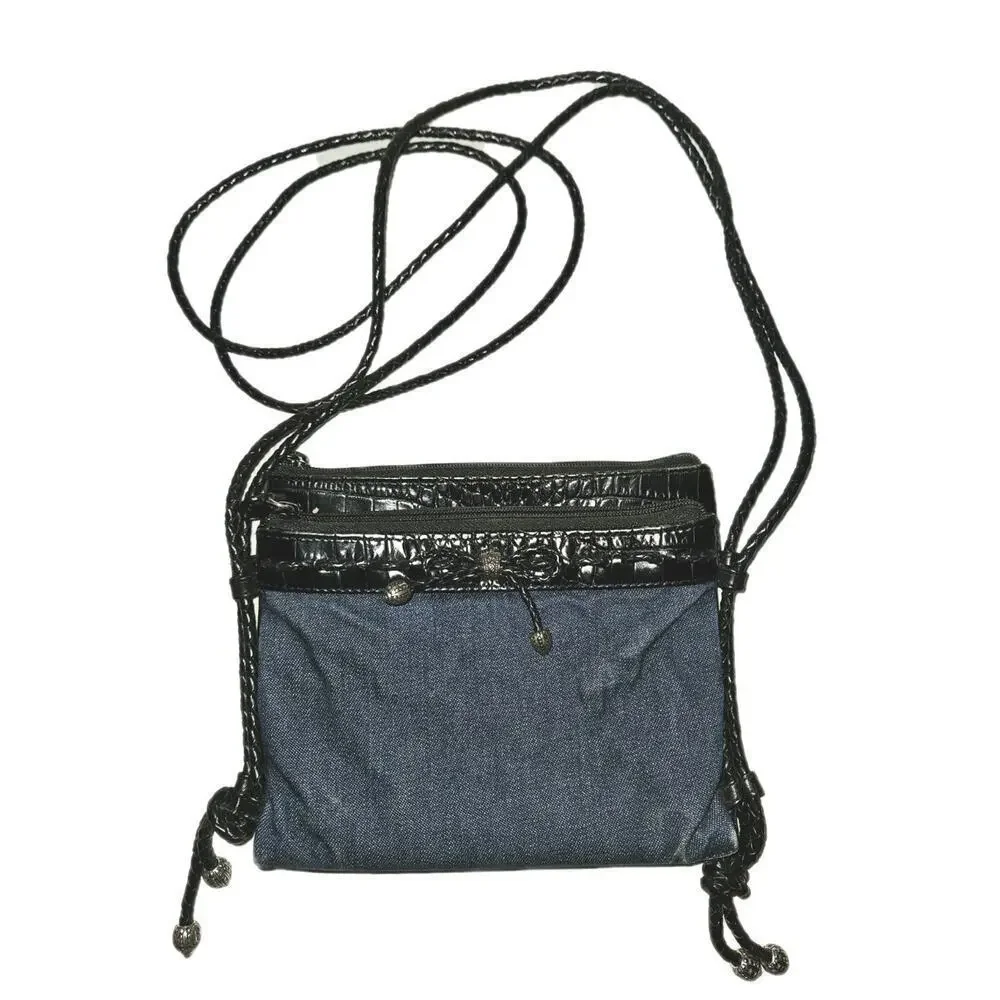 Brighton Denim and Leather Crossbody Bag Purse 8x7